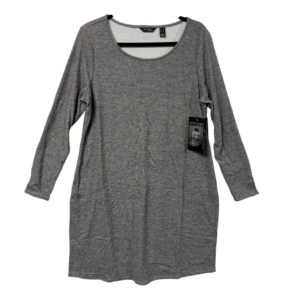 Attitudes by Renee Gray Ribbed Knit Long Sleeve Scoop Neck Tunic Dress NWT M